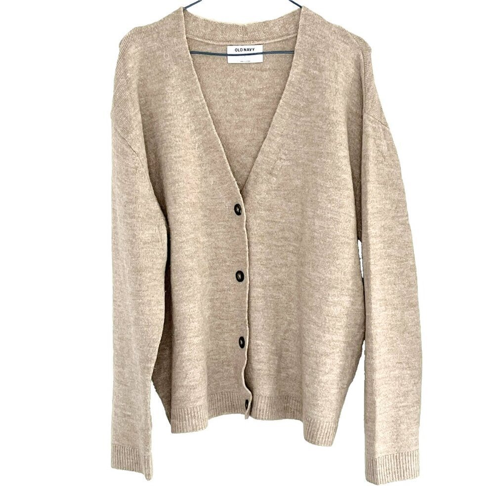 Old Navy Slouch Cardigan size L Heather Camel Academia Old Money Preppy